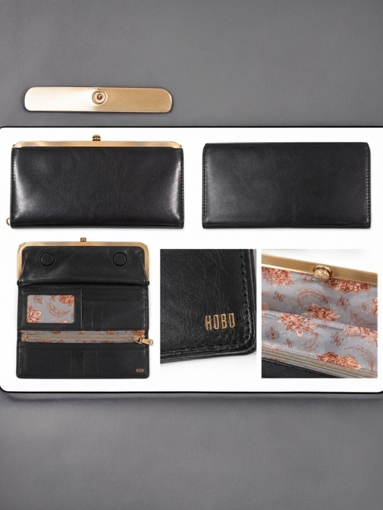 HOBO Handbags - HOBO Black Leather Frame Wallet Clutch Kiss Lock Organizer Like New